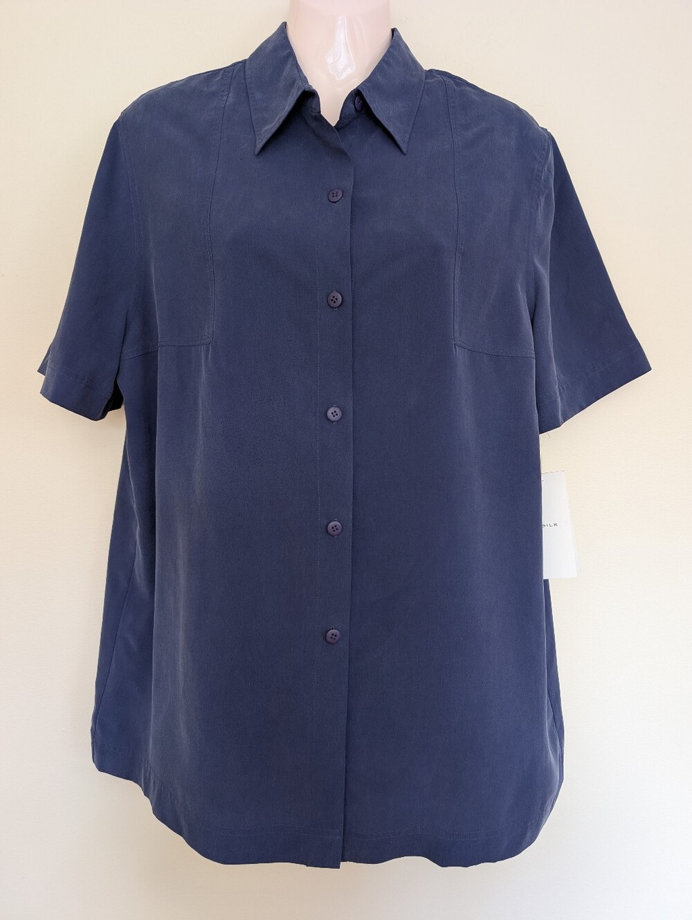 Go Silk Button Down Short Sleeve Shirt Large Blue